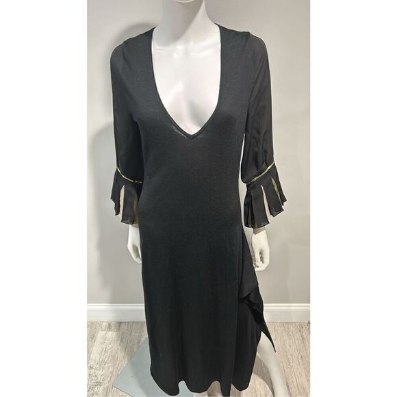 Roland Mouret Loligo Black Wool Midi Dress Size Medium (8) - Picture 7 of 12